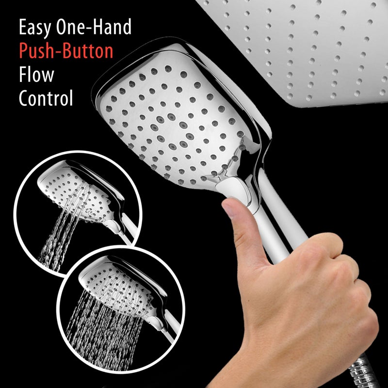 Hotel Spa HotelSpa 10.5-in Rain Shower Head/Handheld Combo. Convenient Push-Button Flow Control Button for easy one-handed operation. Switch flow settings with the same hand! Low-Reach Bracket included - Image 3
